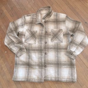 Ultra Soft Plaid Flannel Shacket Cream and Brown NWT